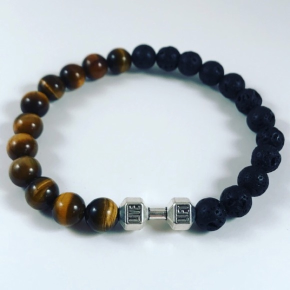 Men / women Tiger eye lava rock barbell bracelet - Picture 5 of 7